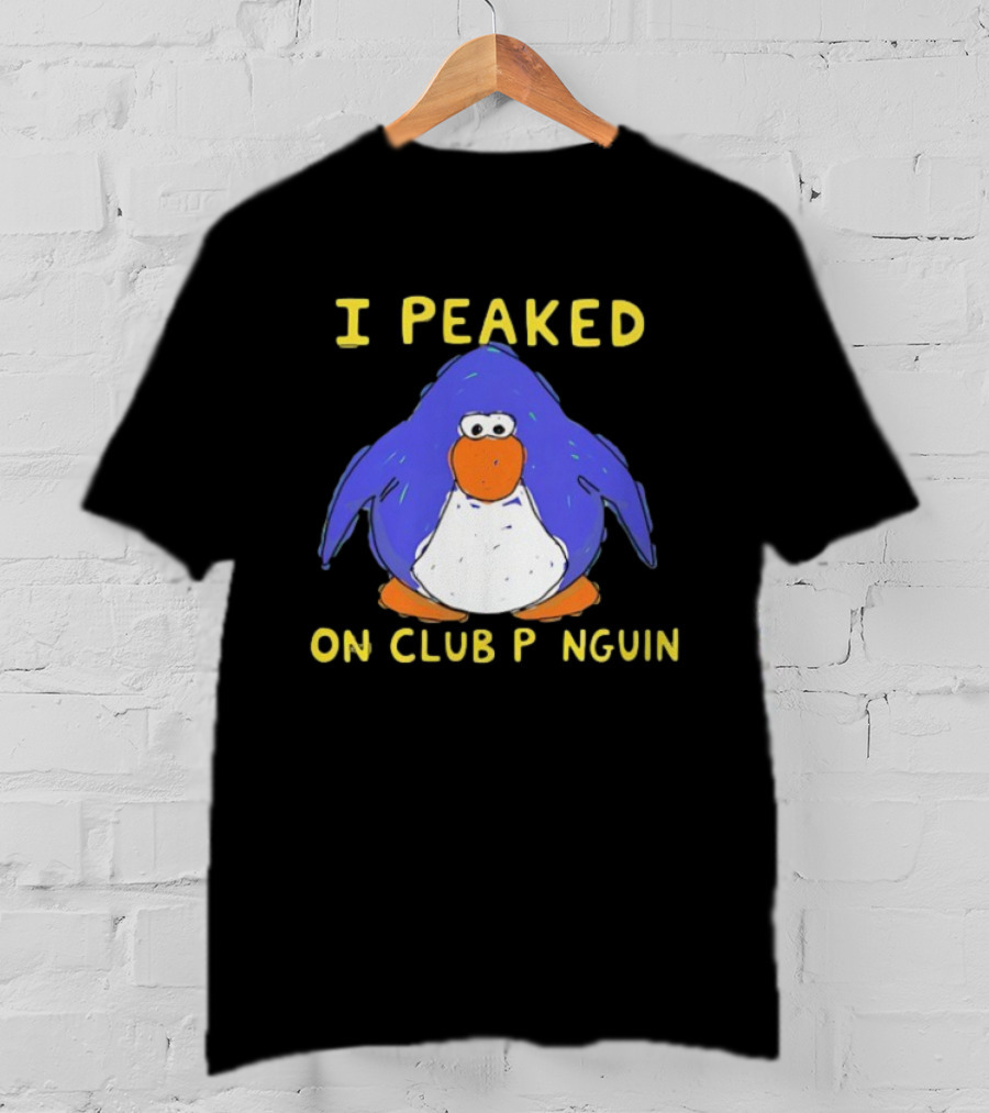 I Peaked On Club Penguin Retro Nostalgia Memorable Penguin Character T-Shirt
