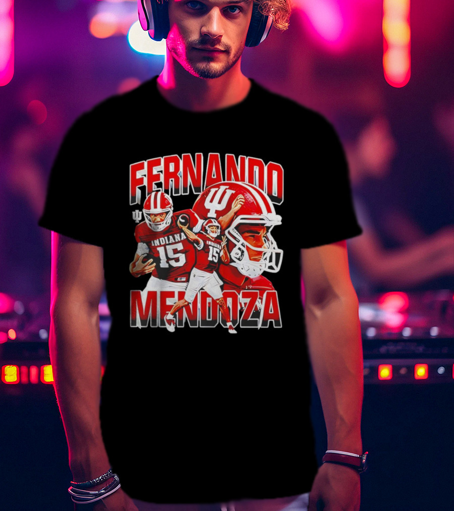 Indiana Football Fernando Mendoza Collage NCAA Player Number 15 T-Shirt