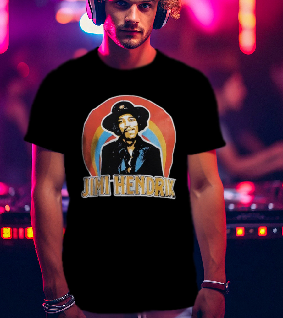 Jimi Hendrix Vintage Retro Rainbow Hat T-Shirt
