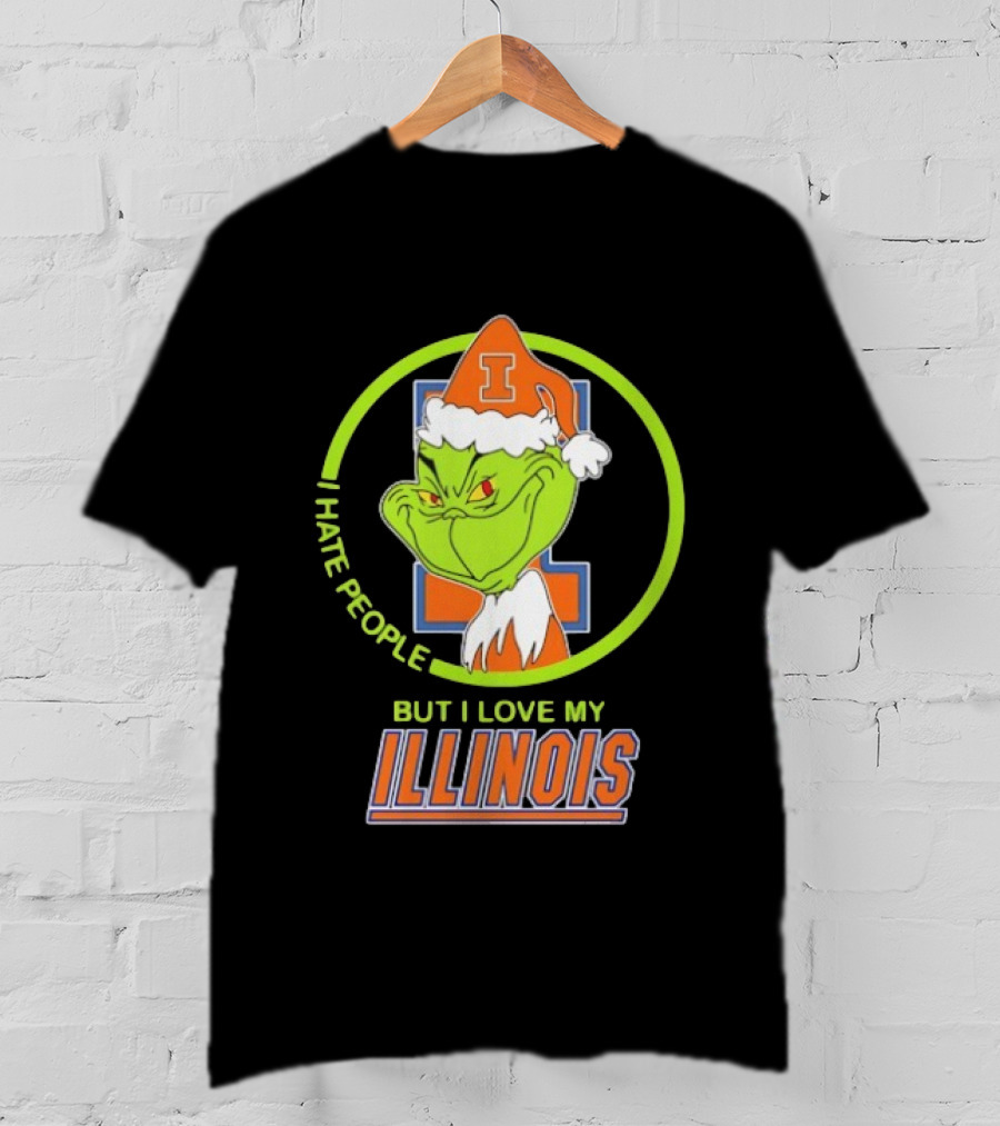 Grinch I Hate People But I Love My Illinois Fighting Illini T-Shirt