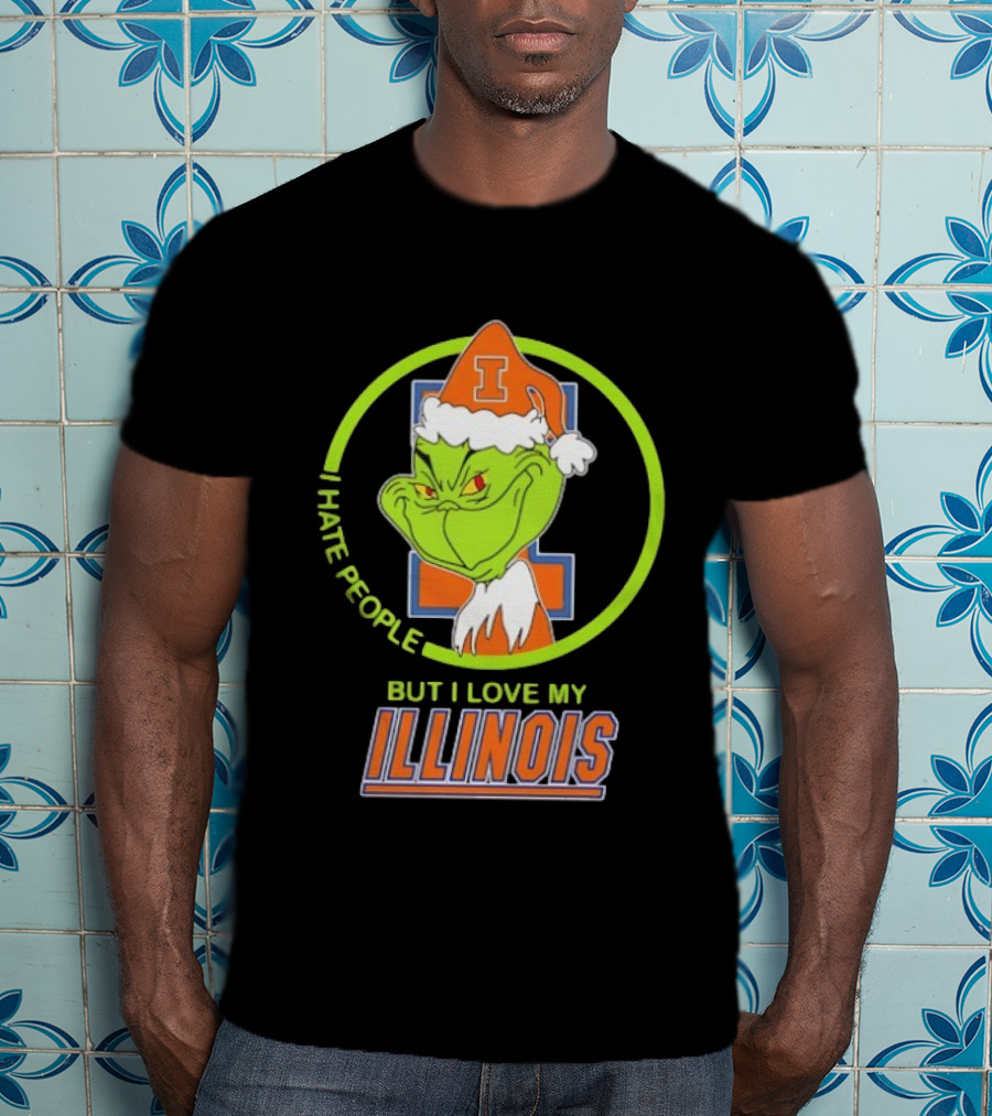 Grinch I Hate People But I Love My Illinois Fighting Illini T-Shirt