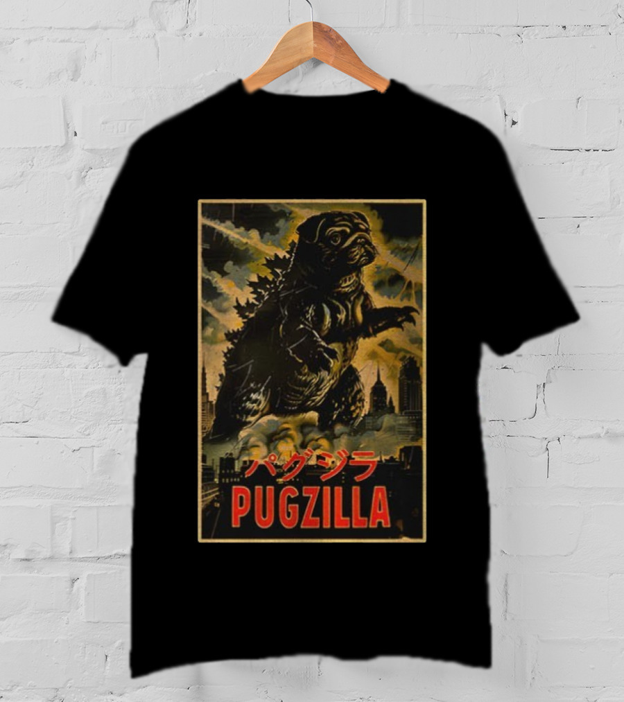 Pugzilla パグジラ Retro Japanese Movie Monster Urban Skyline T-Shirt