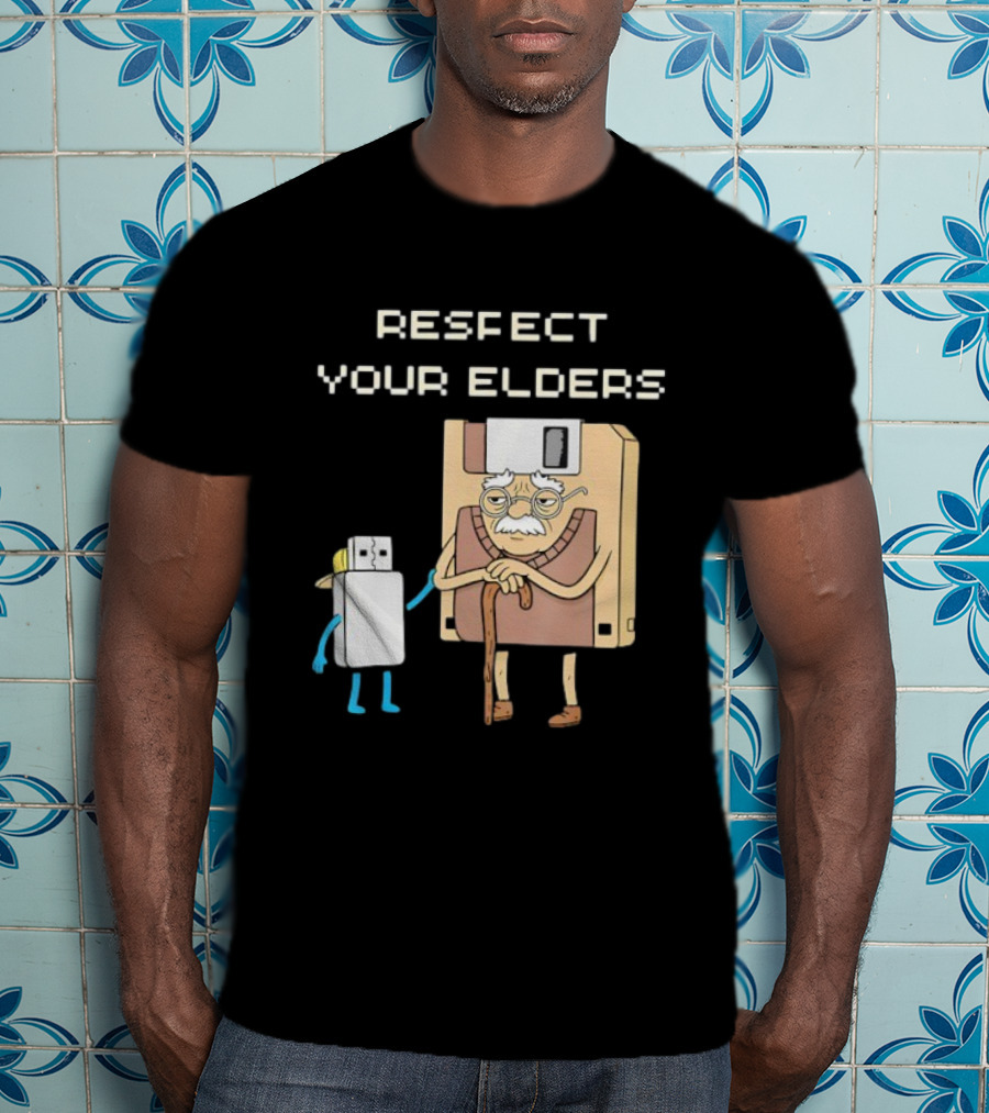 Respect Your Elders Floppy Disk USB Stick Funny Retro Technology Humor T-Shirt