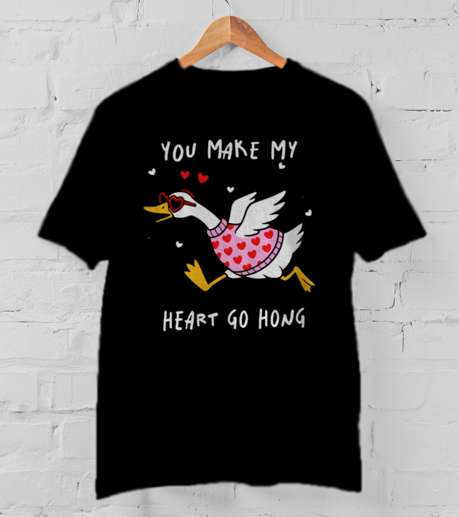 Valentine's Day Heart Go Hong Goose With Sunglasses And Hearts T-Shirt