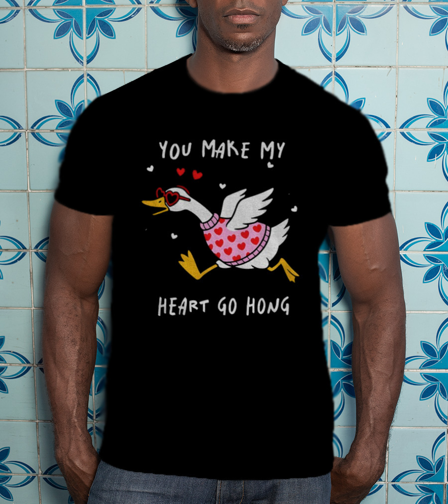 Valentine's Day Heart Go Hong Goose With Sunglasses And Hearts T-Shirt