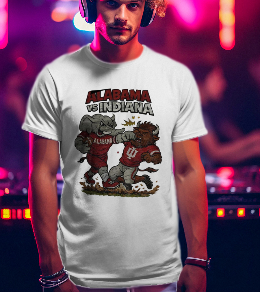 Alabama Vs Indiana Rivalry Football Showdown Cartoon Mashup T-Shirt