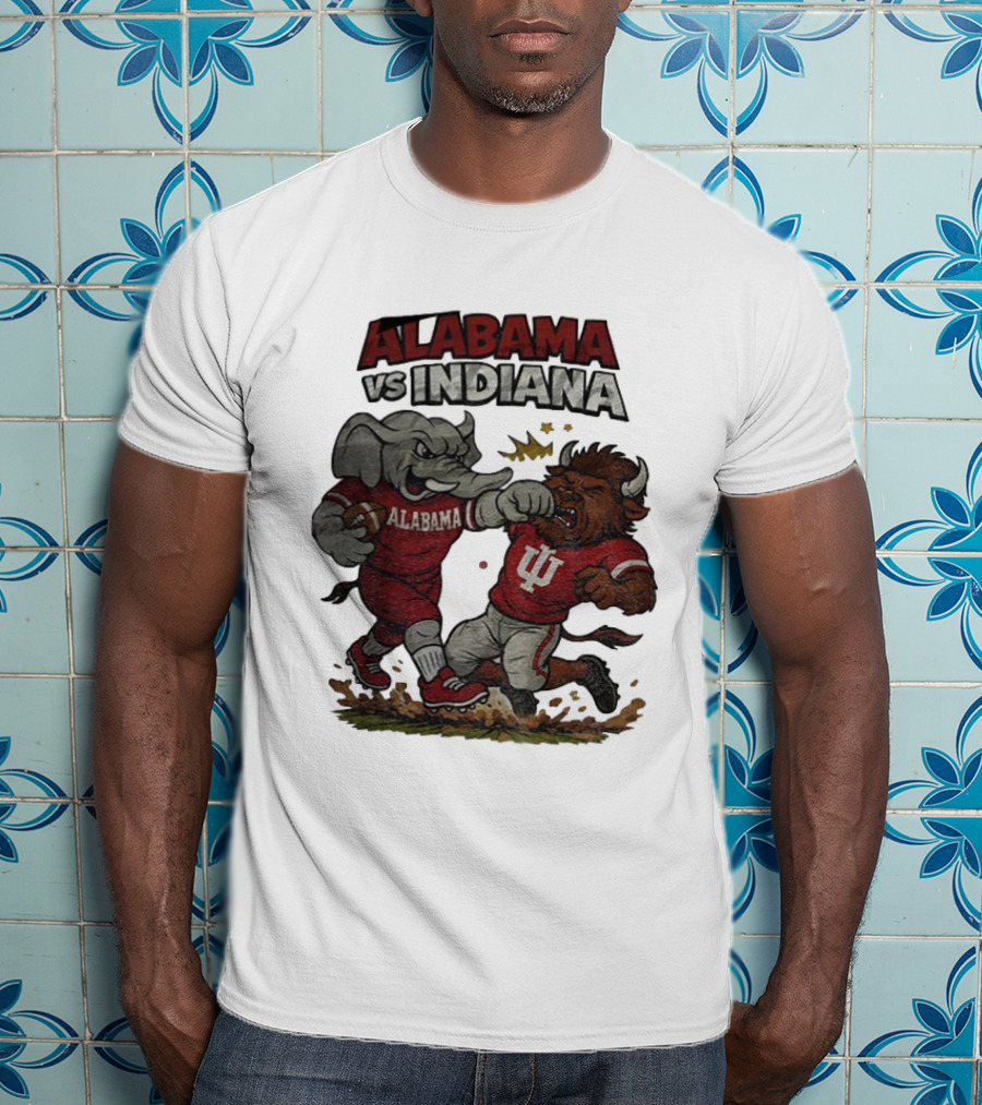 Alabama Vs Indiana Rivalry Football Showdown Cartoon Mashup T-Shirt