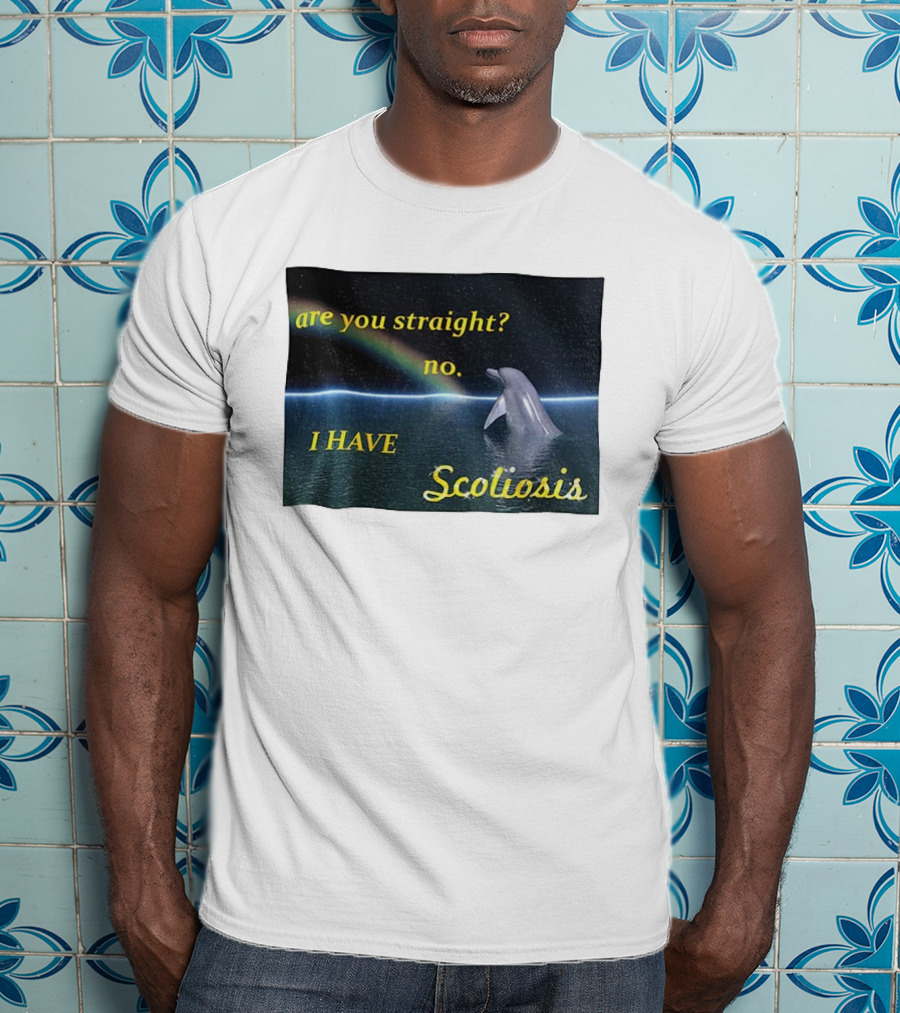 Are You Straight No I Have Scoliosis Dolphin Rainbow T-Shirt