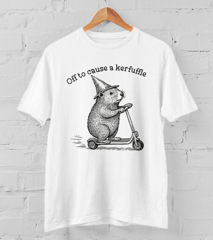 Off To Cause A Kerfuffle Groundhog Witch Riding Scooter T-Shirt
