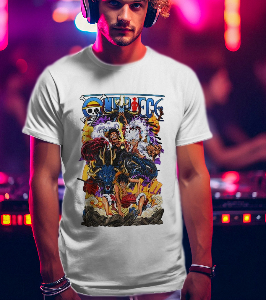 One Piece Anime Luffy Straw Hat Crew Manga Pirate Collage T-Shirt