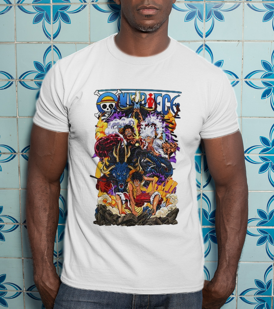 One Piece Anime Luffy Straw Hat Crew Manga Pirate Collage T-Shirt