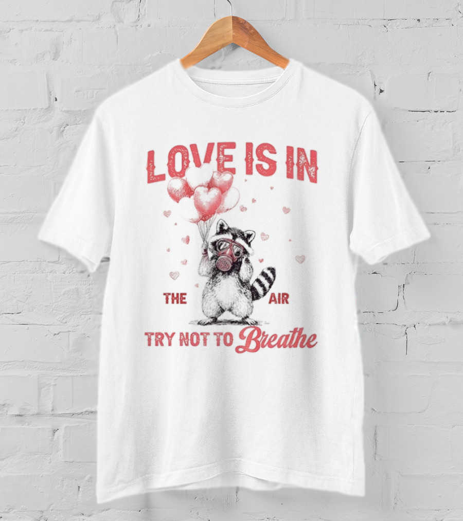 Valentine's Day Raccoon Love Is In The Air Try Not To Breathe T-Shirt