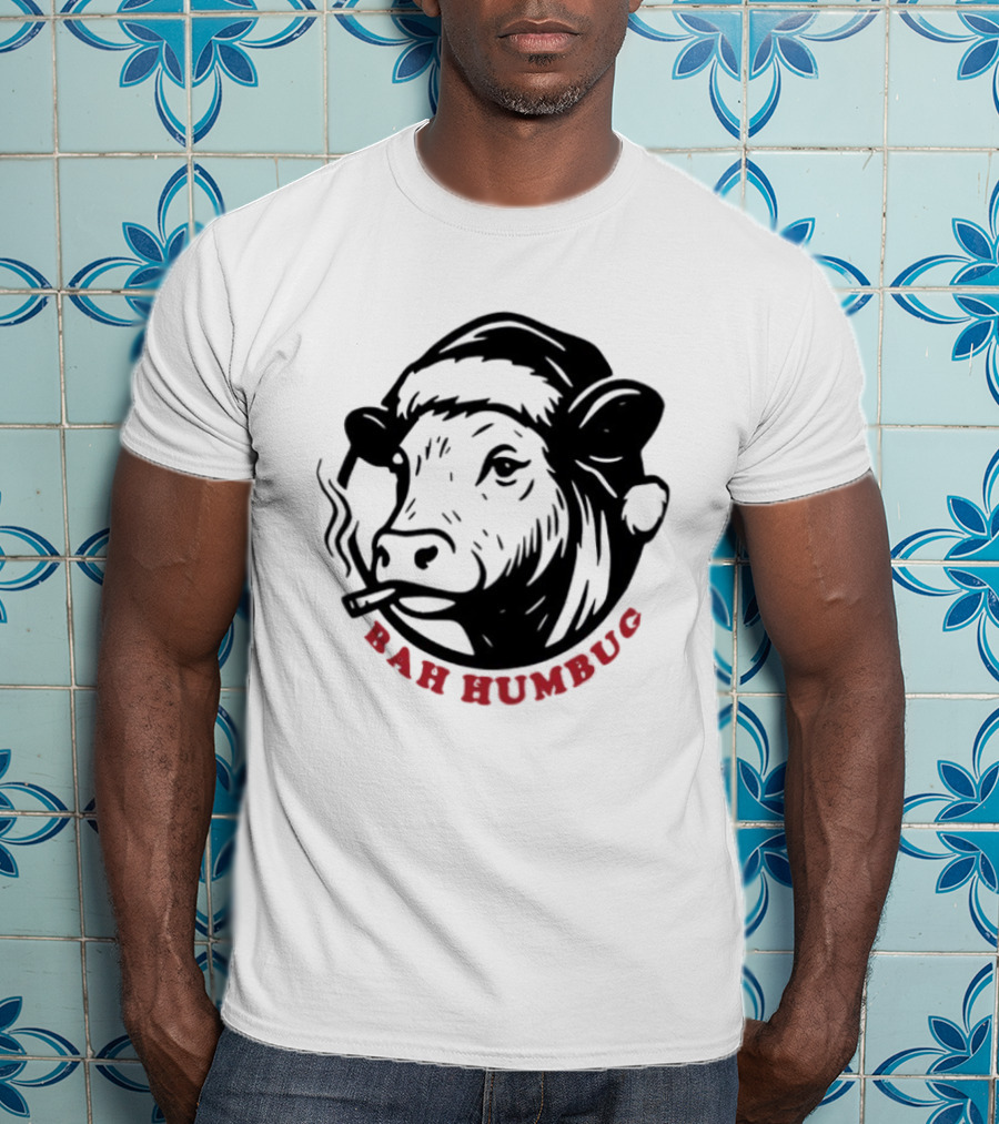 Cow Santa Smoking Bah Humbug Christmas Humor T-Shirt