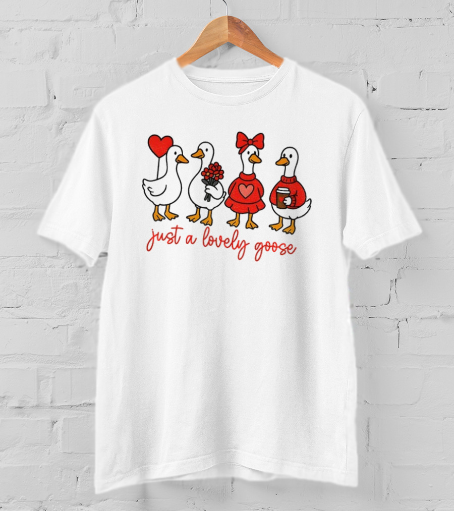 Coquette Valentine Lovely Goose With Heart Bow Flowers Coffee T-Shirt