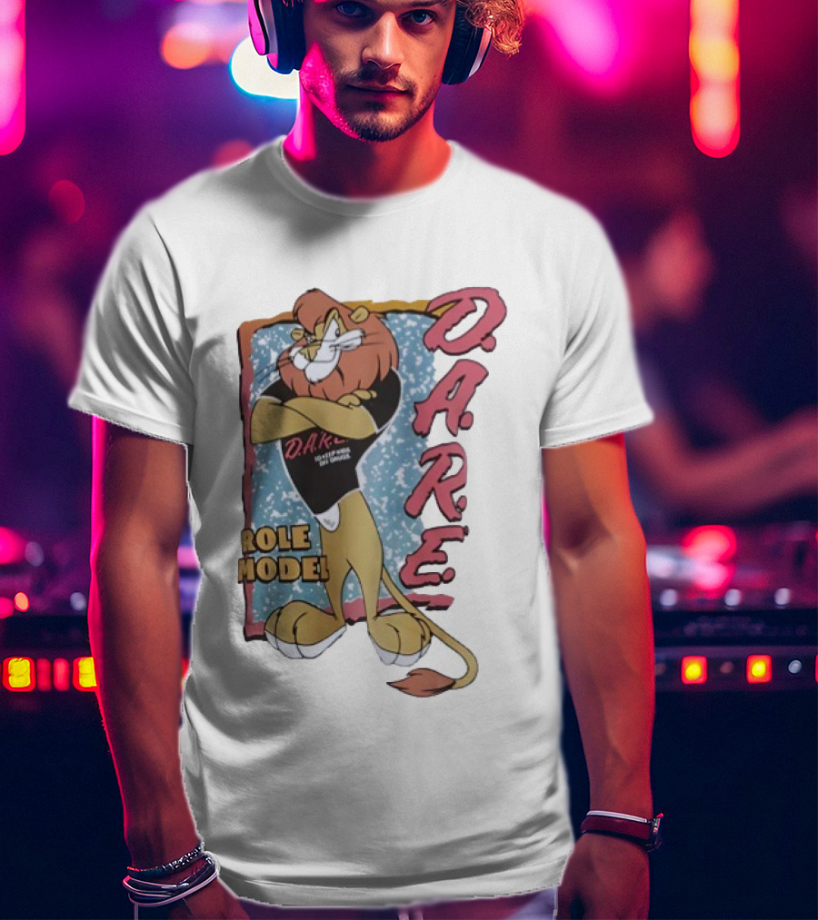 D.A.R.E. Lion Daren Role Model Graphic With Classic Retro Style T-Shirt