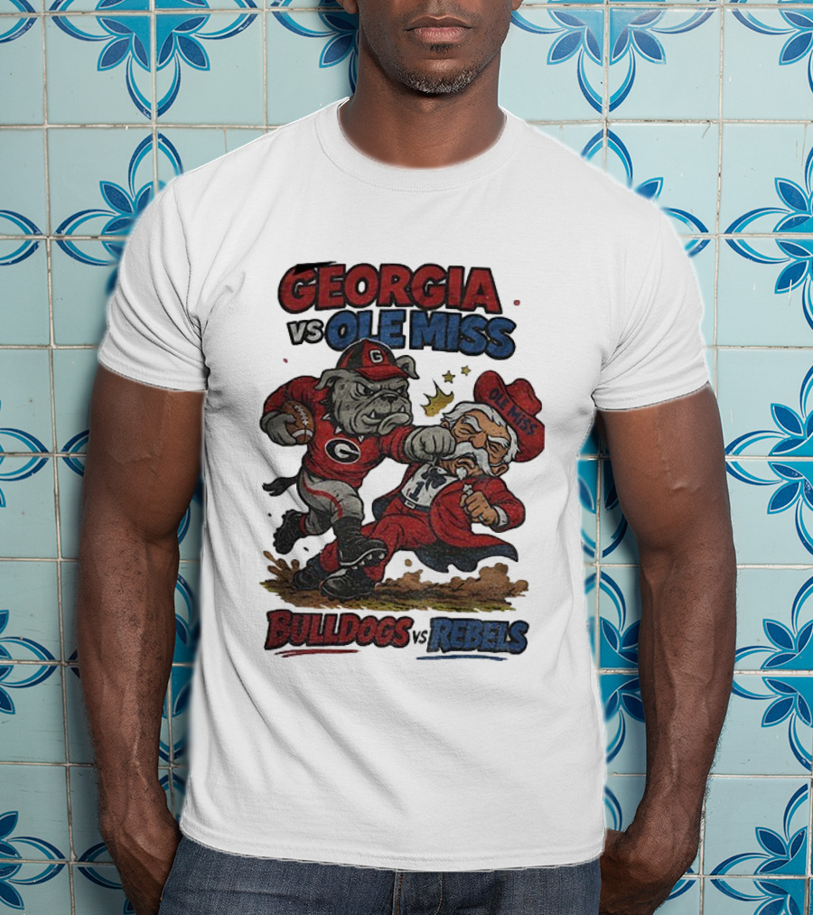 Georgia Vs. Ole Miss Bulldogs Rebels Retro Football Rivalry CFP T-Shirt