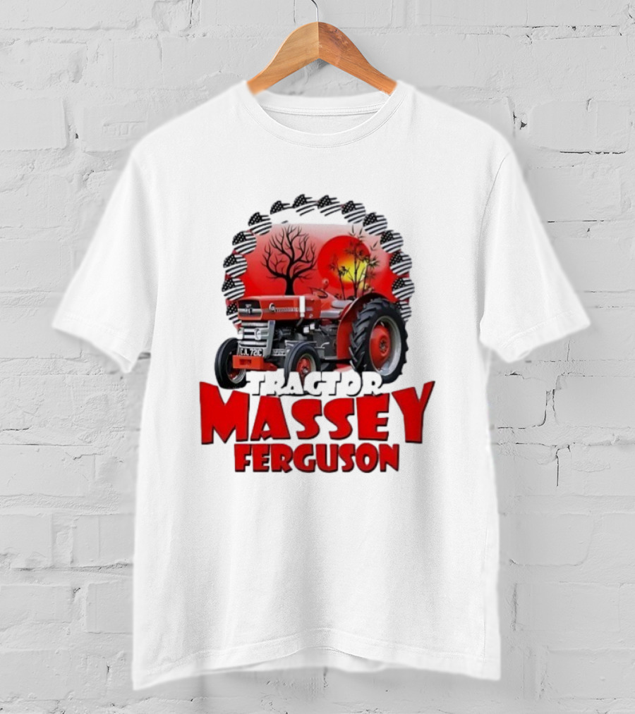 Massey Ferguson Tractor Red Landscapes Sun Trees T-Shirt