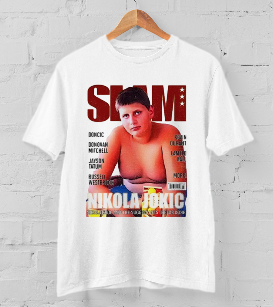Slam Magazine Nikola Jokic 90s Retro Basketball Nuggets Durant Mitchell Westbrook Tatum Ball T-Shirt