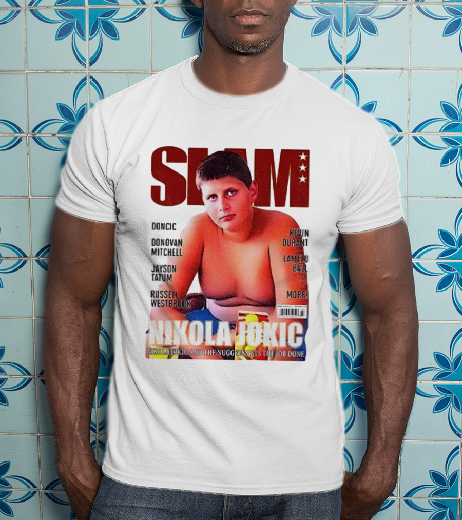 Slam Magazine Nikola Jokic 90s Retro Basketball Nuggets Durant Mitchell Westbrook Tatum Ball T-Shirt