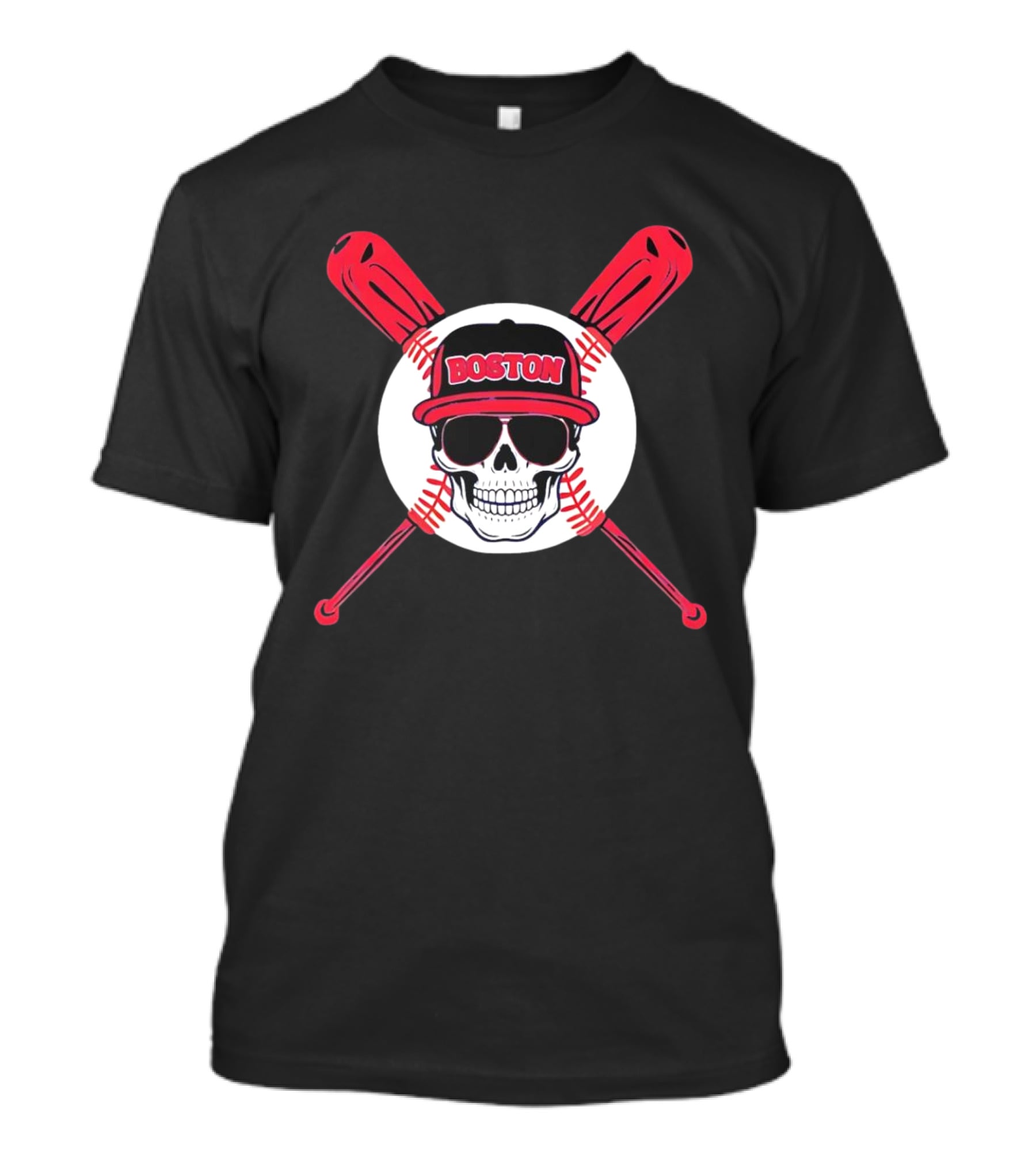 Boston Baseball Skull With Crossed Bats T-Shirt
