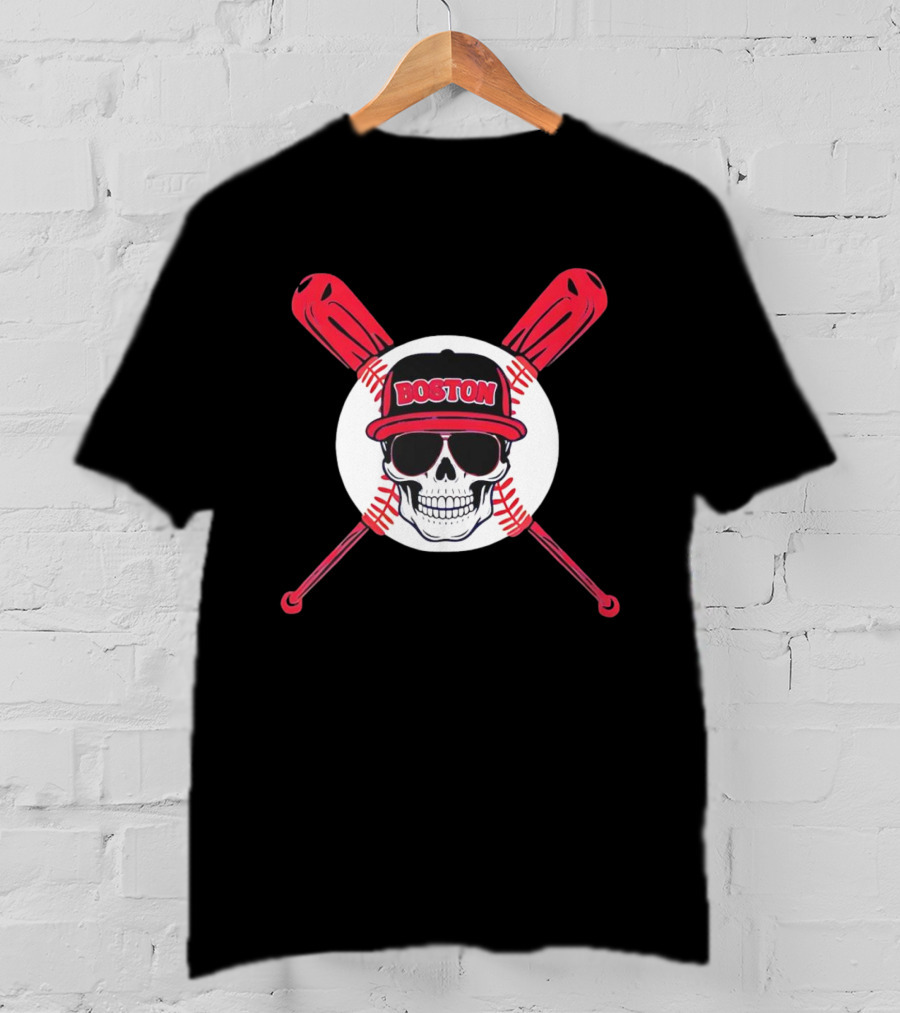Boston Baseball Skull With Crossed Bats T-Shirt