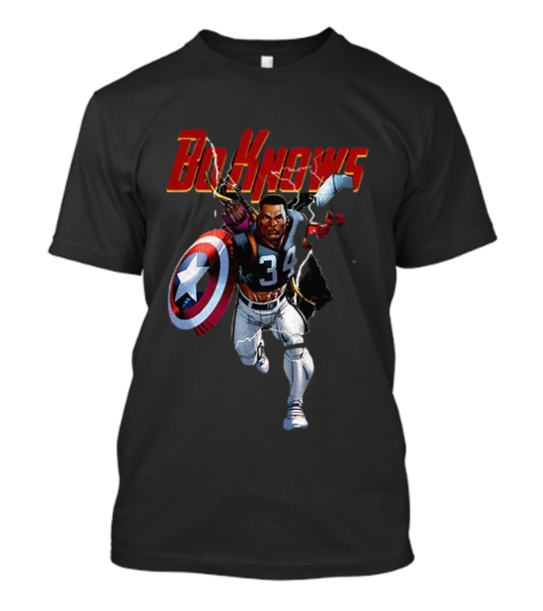 Bo Knows Heroes Captain America Thor 34 Vintage Football T-Shirt