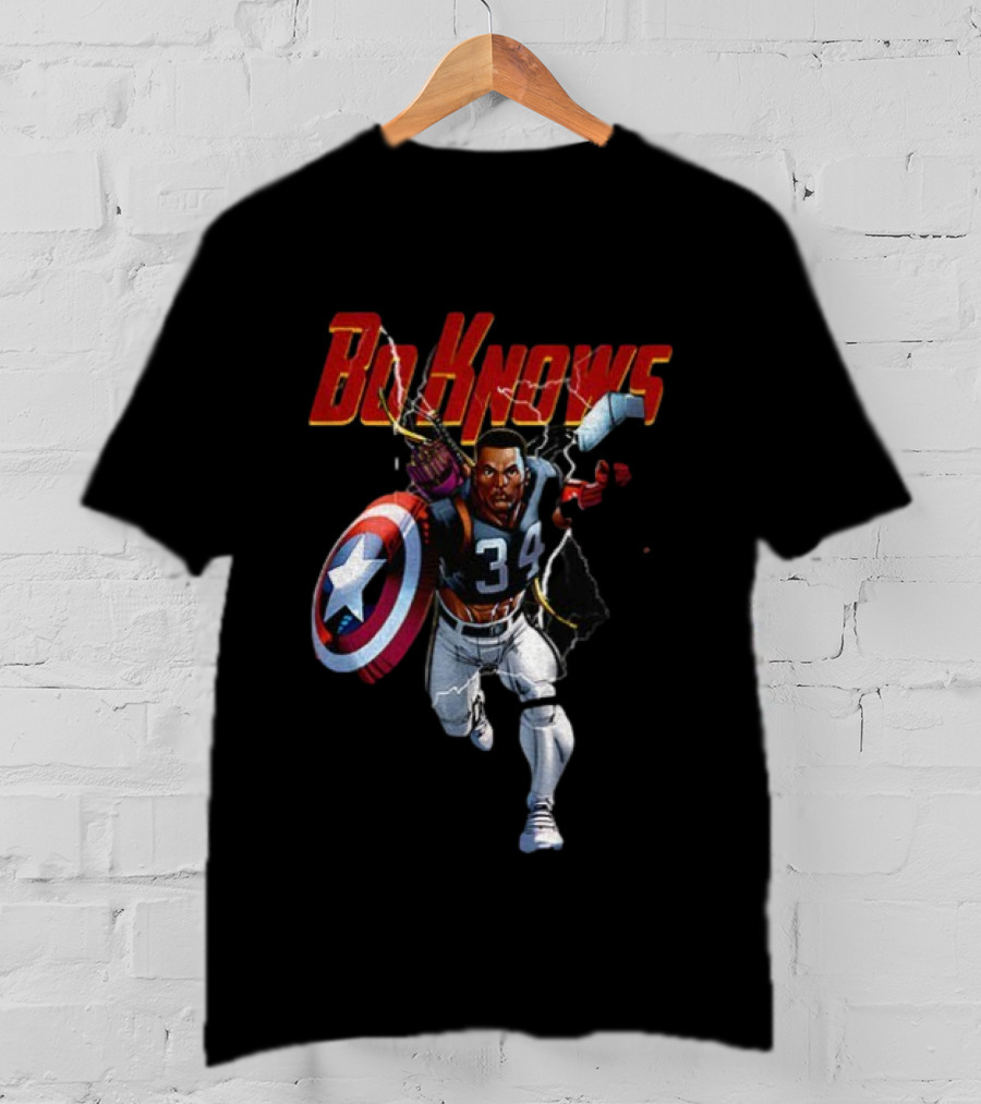 Bo Knows Heroes Captain America Thor 34 Vintage Football T-Shirt