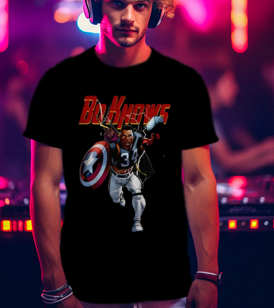 Bo Knows Heroes Captain America Thor 34 Vintage Football T-Shirt