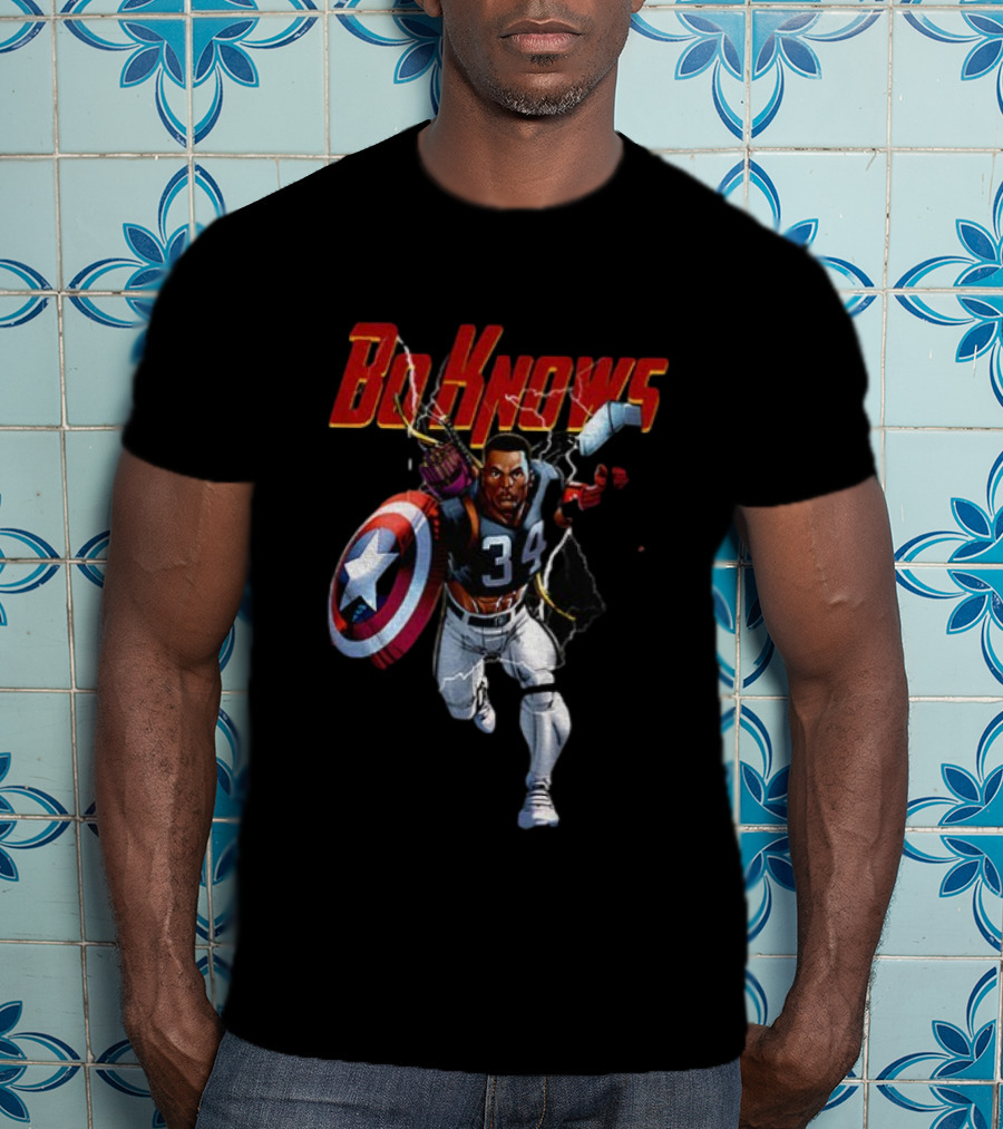 Bo Knows Heroes Captain America Thor 34 Vintage Football T-Shirt