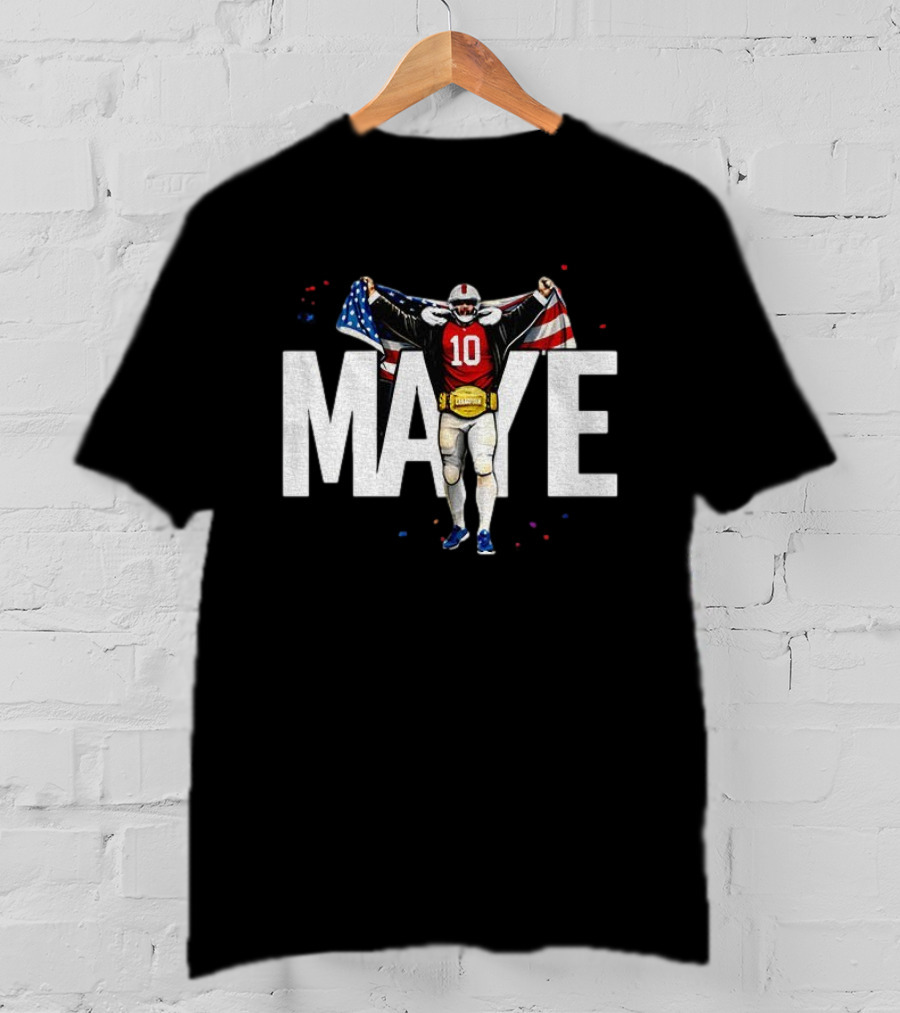 Drake Maye 10 New England Patriots 2026 American Flag Champion T-Shirt