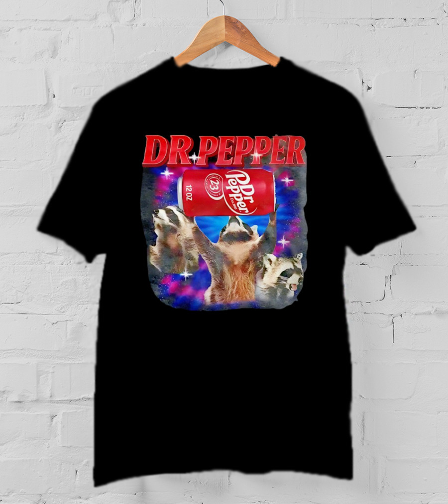 Dr Pepper Raccoons With Can And Cosmic Background T-Shirt