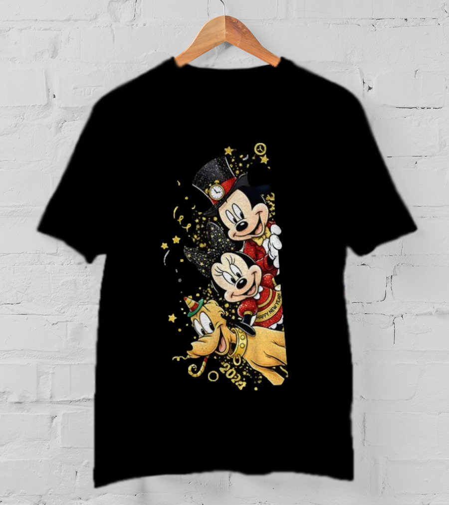 Mickey Mouse Happy New Year 2023 Pluto Minnie Celebration T-Shirt
