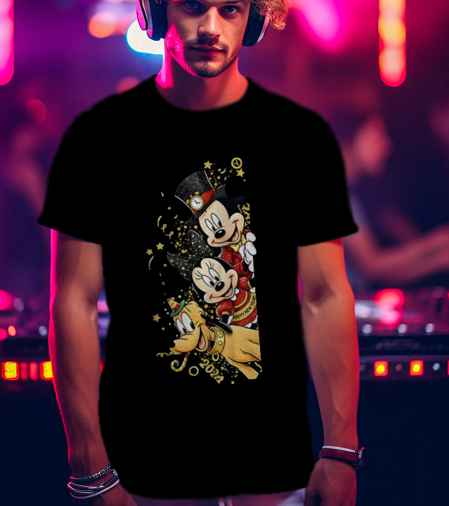 Mickey Mouse Happy New Year 2023 Pluto Minnie Celebration T-Shirt