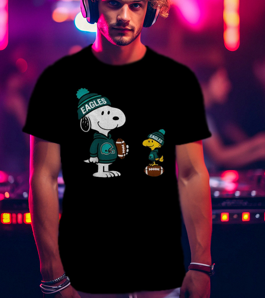 Philadelphia Eagles Snoopy Woodstock Football Style NFL Beanie Pullover T-Shirt