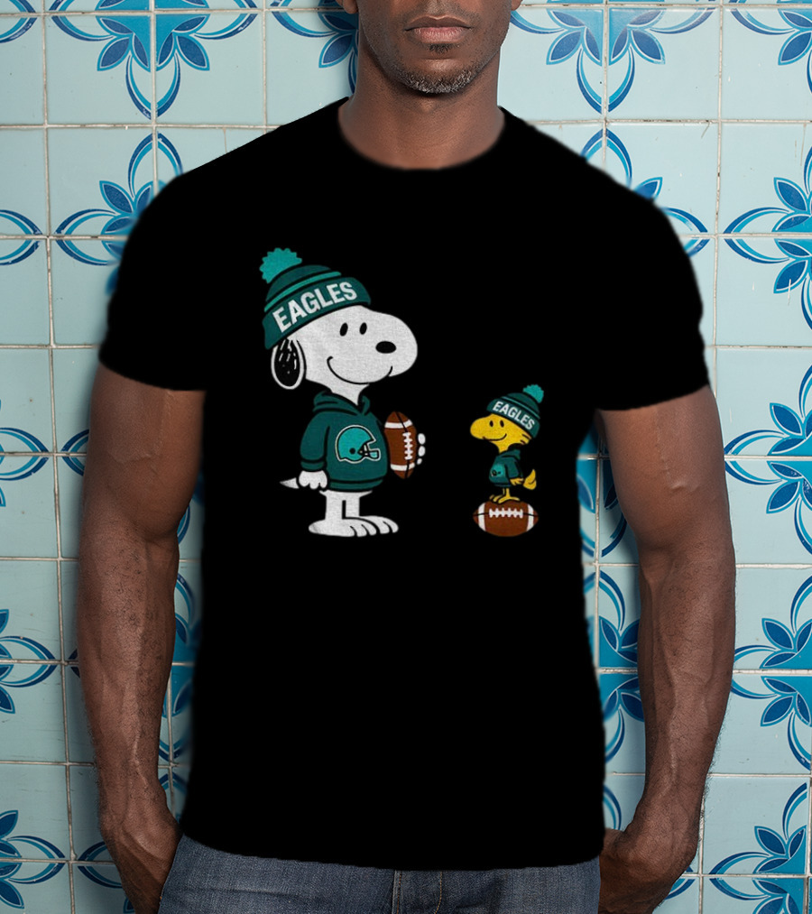 Philadelphia Eagles Snoopy Woodstock Football Style NFL Beanie Pullover T-Shirt
