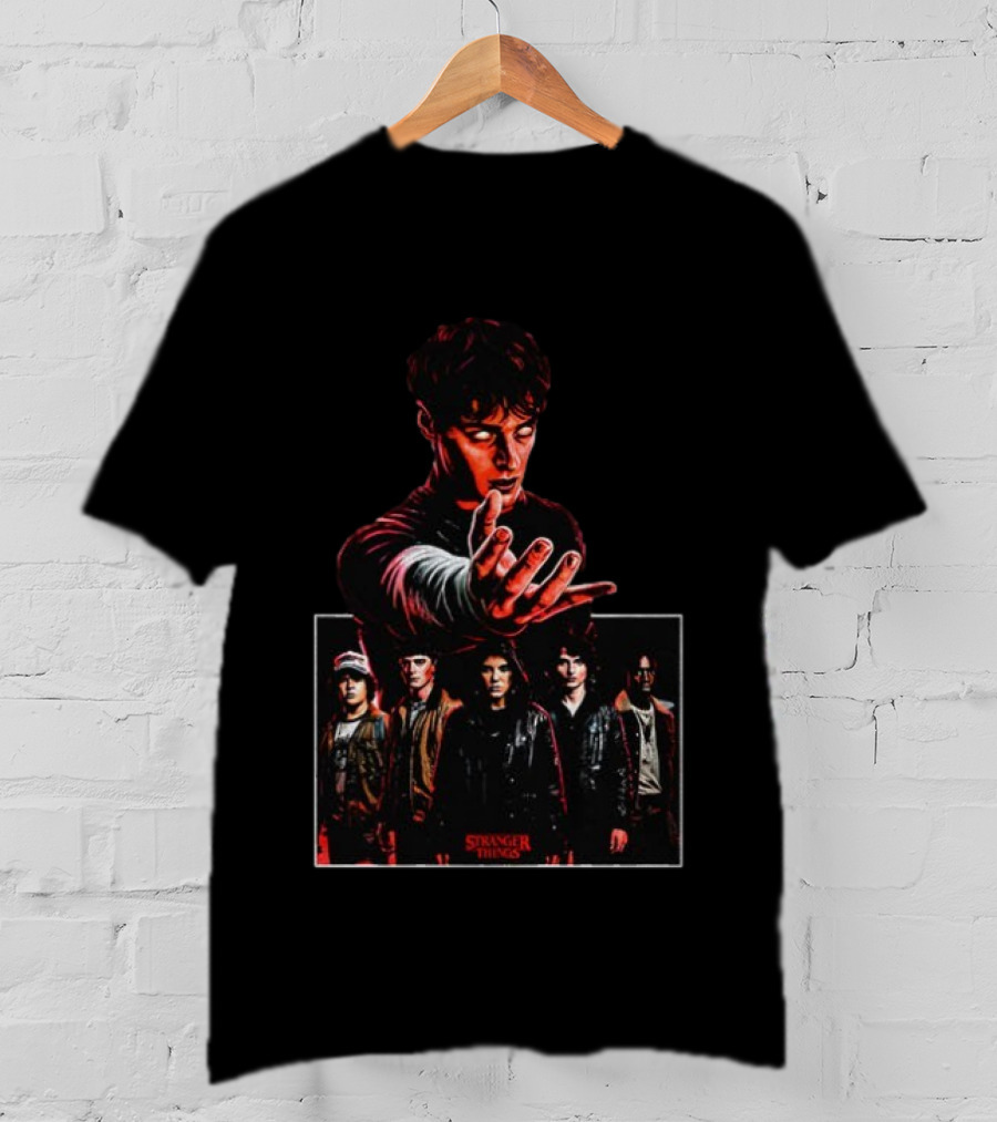 Stranger Things Character Montage With Group And Red Glow T-Shirt