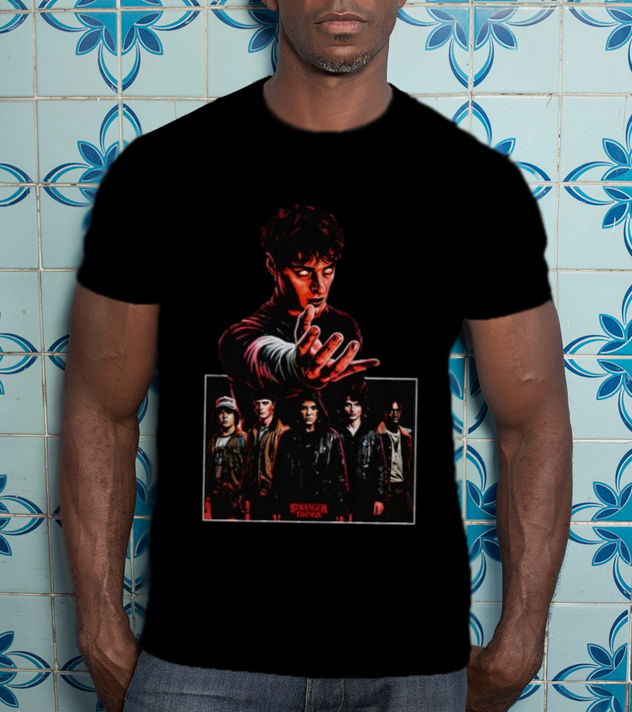 Stranger Things Character Montage With Group And Red Glow T-Shirt