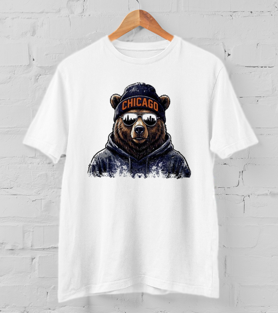 Chicago Bear Football Mascot Sunglasses Beanie Hat T-Shirt
