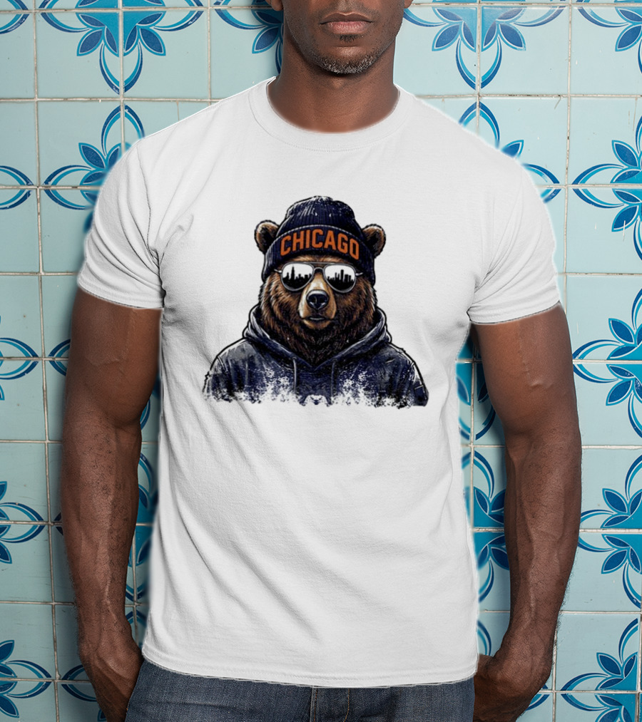 Chicago Bear Football Mascot Sunglasses Beanie Hat T-Shirt