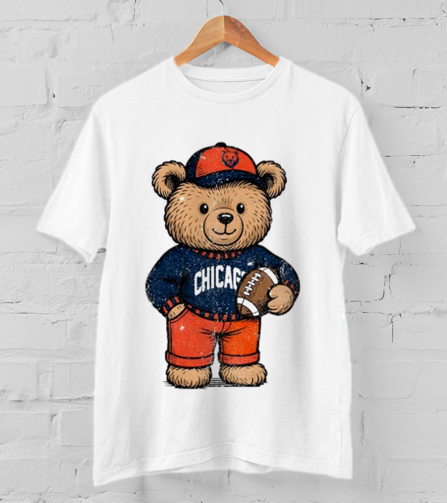 Chicago Bears Football Teddy Bear Holding Football NFL Merchandise T-Shirt