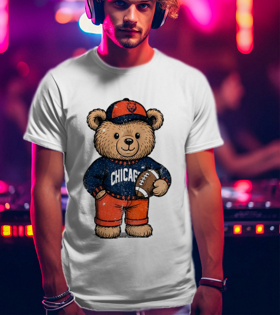 Chicago Bears Football Teddy Bear Holding Football NFL Merchandise T-Shirt