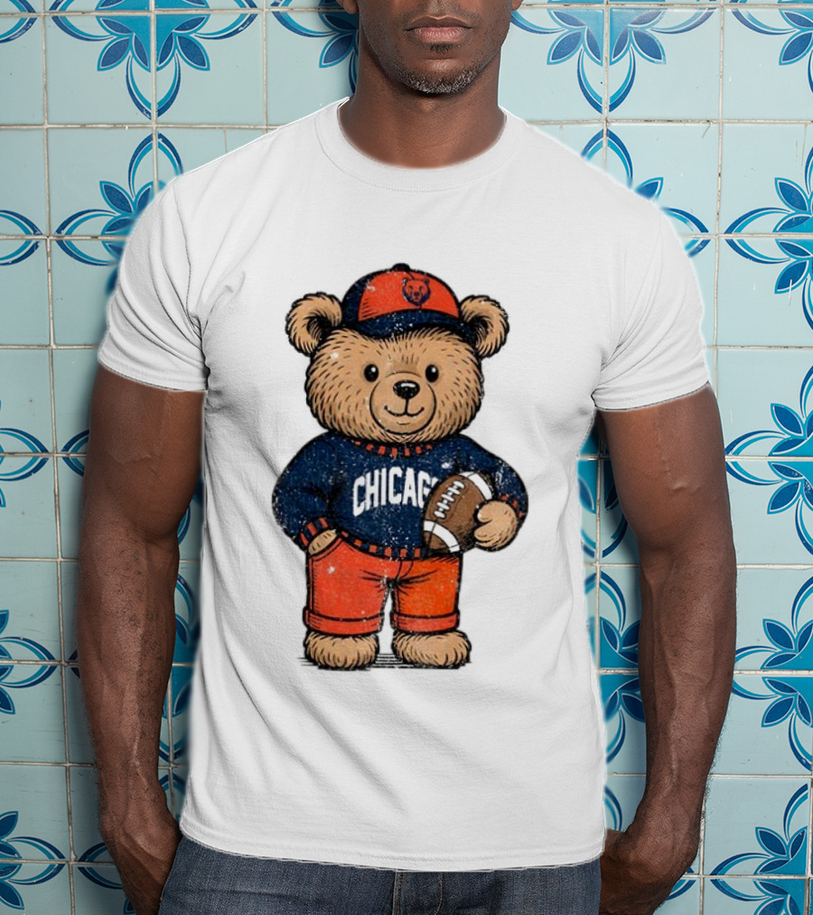 Chicago Bears Football Teddy Bear Holding Football NFL Merchandise T-Shirt