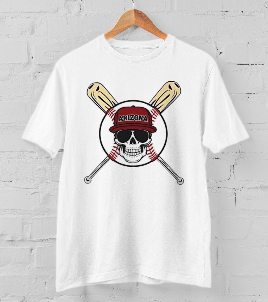 Arizona Baseball Skeleton Skull Cap And Bat Crossbones T-Shirt