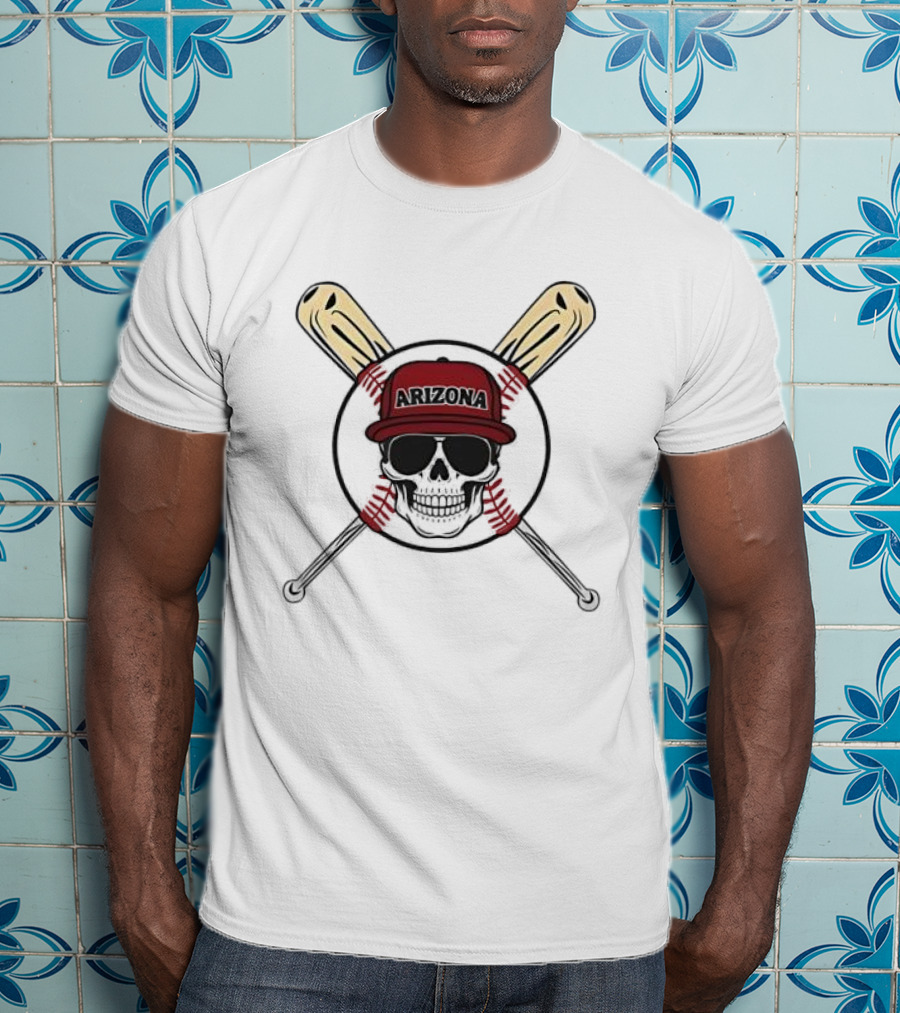 Arizona Baseball Skeleton Skull Cap And Bat Crossbones T-Shirt