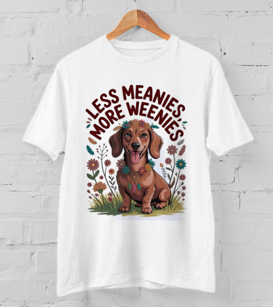 Dachshund Joyful Flowers Less Meanies More Weenies T-Shirt