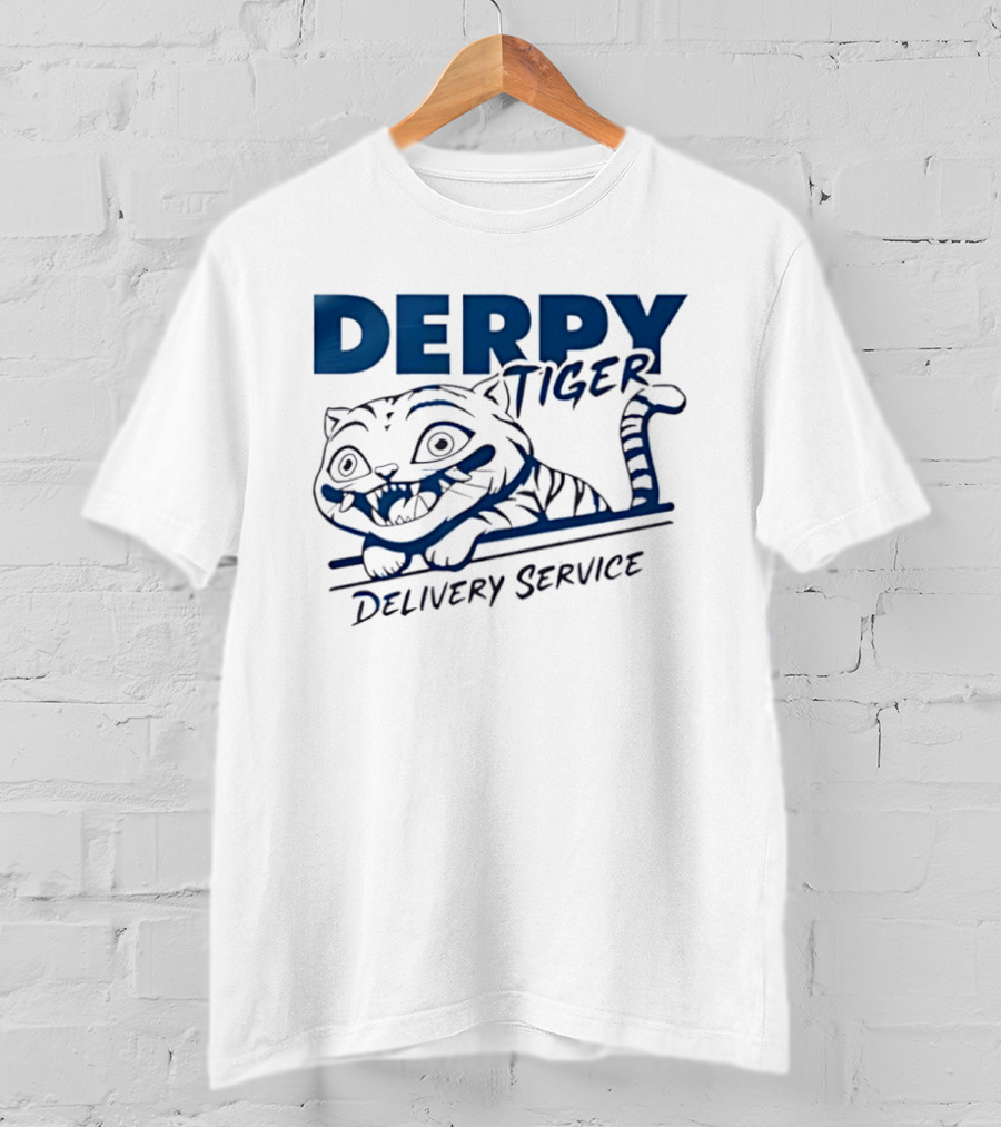 Derpy Tiger Delivery Service Cute Cartoon Animal T-Shirt