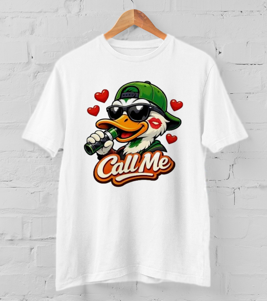 Duck Call Me Cool Sunglasses Heart Kiss Lips T-Shirt