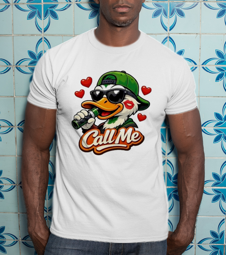 Duck Call Me Cool Sunglasses Heart Kiss Lips T-Shirt