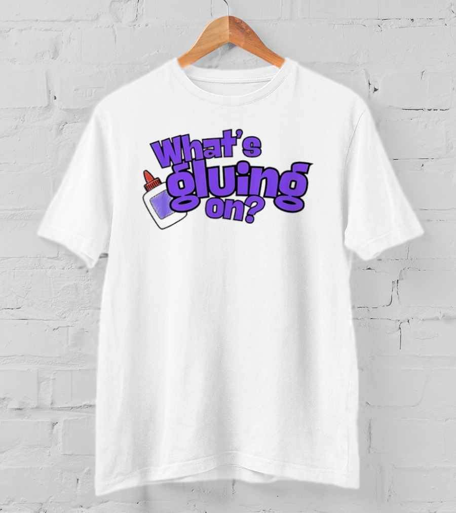 What's Gluing On Purple Text With Red Cap And Paper T-Shirt