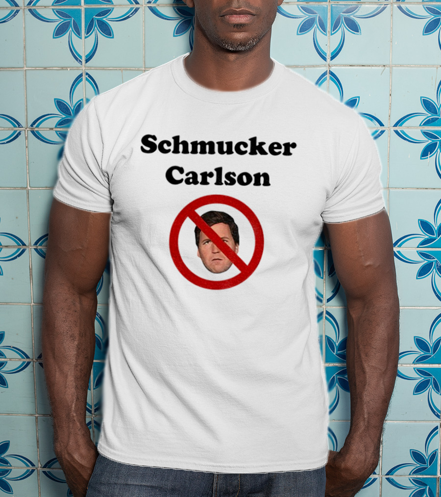 Schmucker Carlson Face Inside Red Prohibition Circle T-Shirt